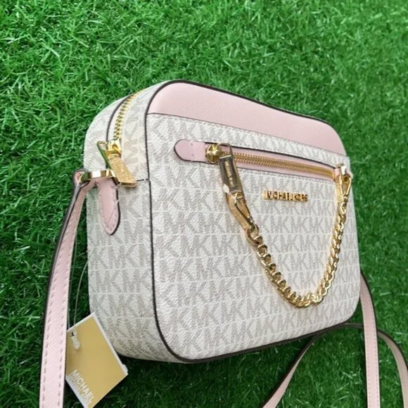 Michael Kors Jet Set Item Large East West Zip Chain Crossbody Powder Blush Multi - Picture 11 of 16